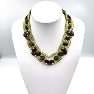 Olive Green Jeweled Multi-Strand Necklace